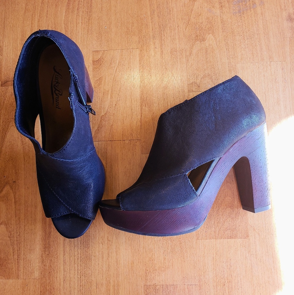 Lucky Brand Leather Wooden Platform Heels